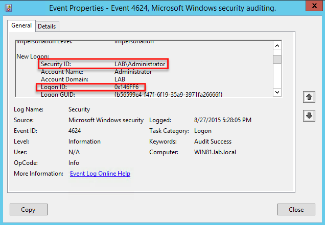event viewer's logon event id