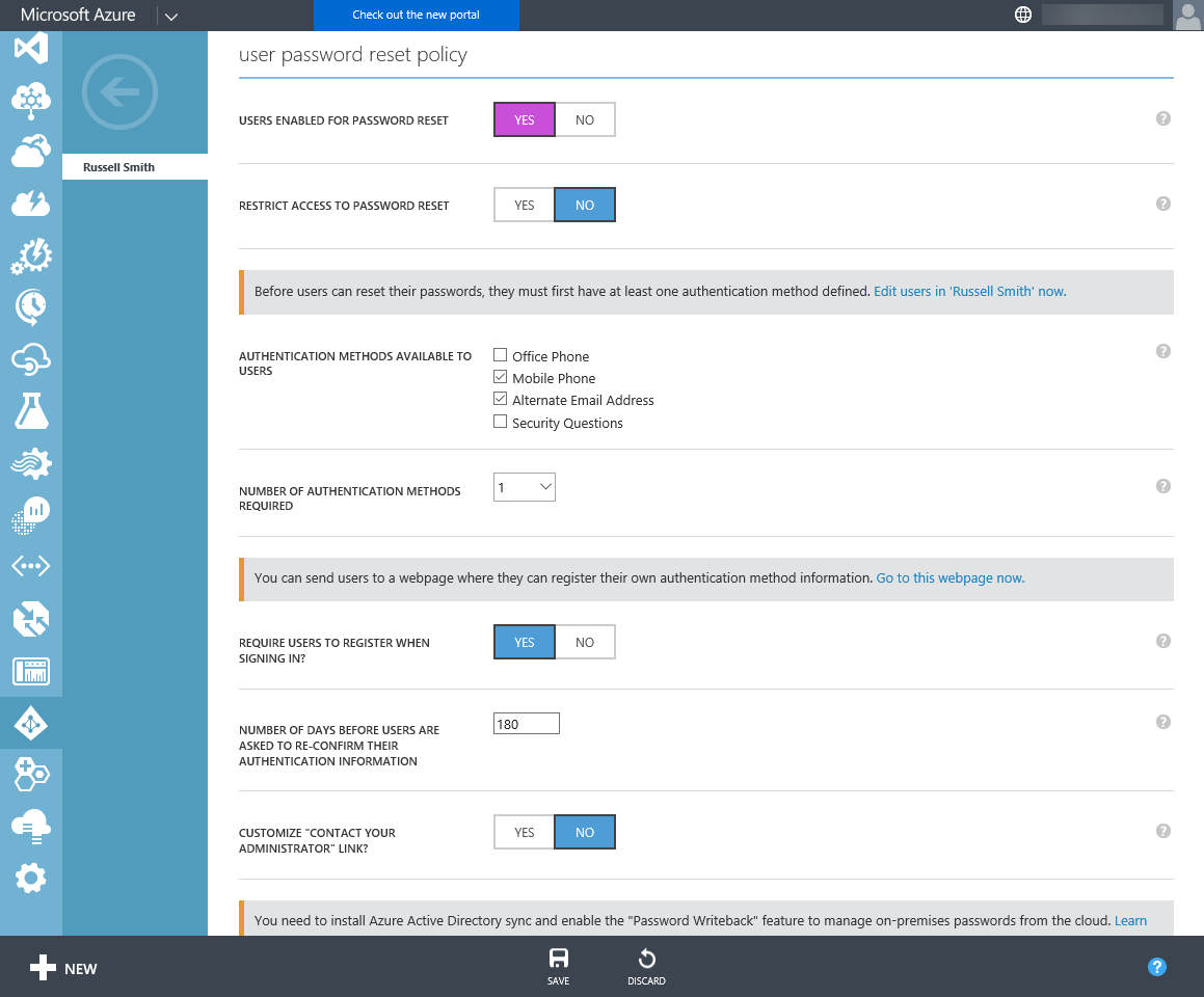 enable self password reset office 365