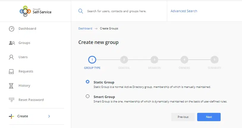 Create a Group using the Self-Service Portal