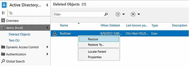 Restore a deleted AD object