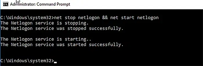 Restart the Netlogon Service on the Domain Controller