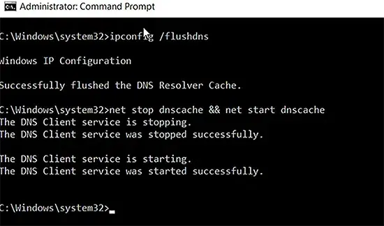 Restart the DNS Cache Service