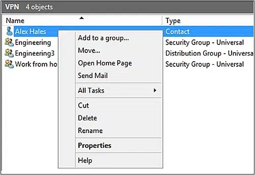 Other options on the context menu