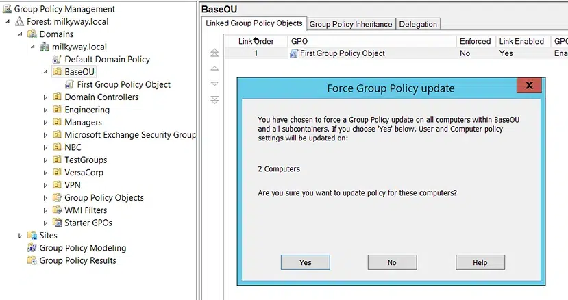 Force a group policy update using the Group Policy Management Console (GPMC