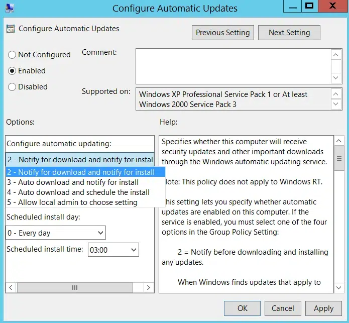 How do I control automatic updates in Group Policy?